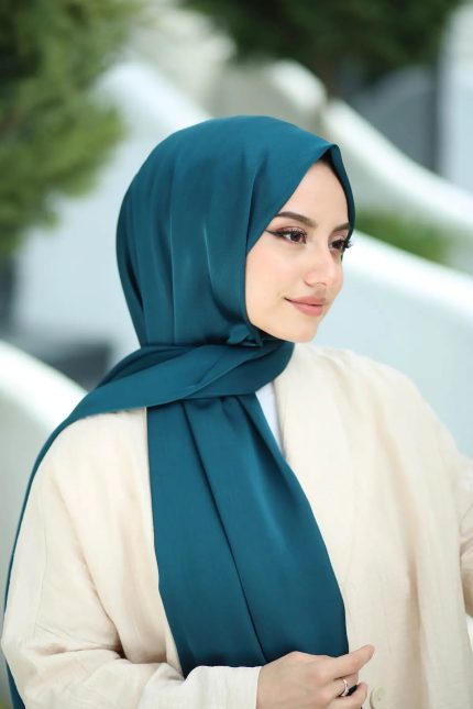 Bambu Kraş Premium İpek Şal - Petrol - Organic ScarfsOrganic Scarfs