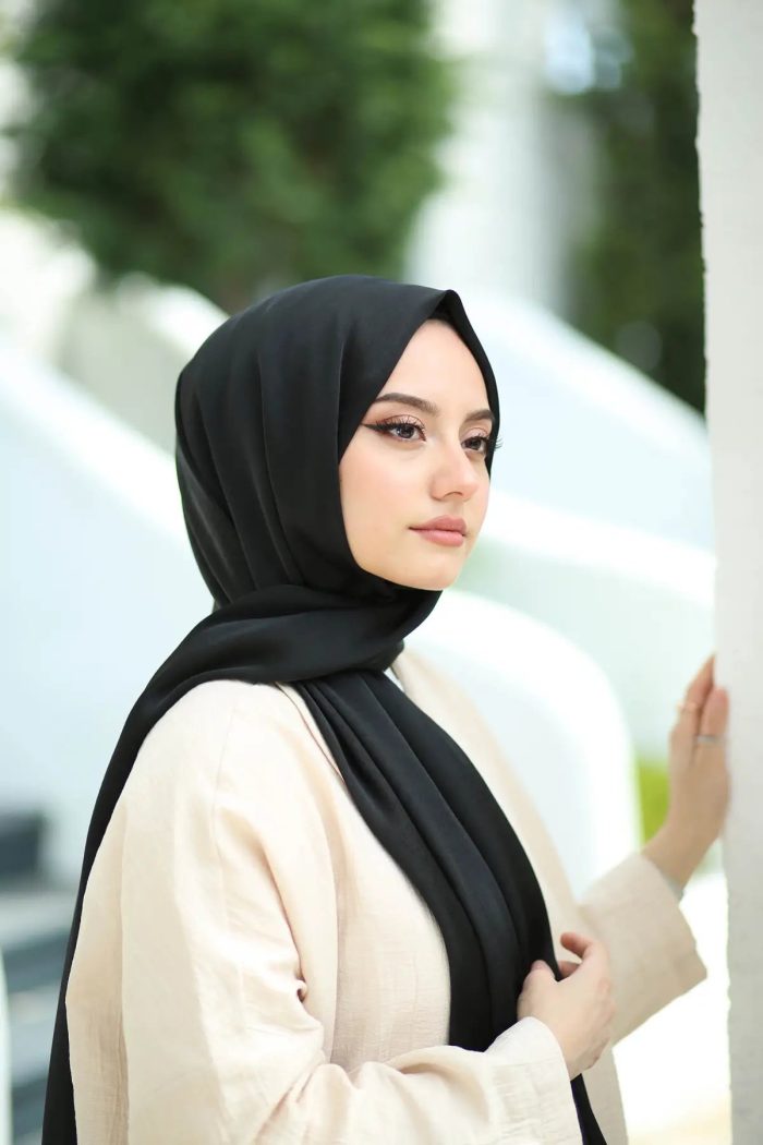 Bambu Kraş Premium İpek Şal - Siyah - Organic ScarfsOrganic Scarfs