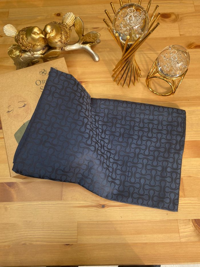 Bloom Desen Pamuk İpeksi Jakar Şal - Gece Mavisi - Organic ScarfsOrganic Scarfs