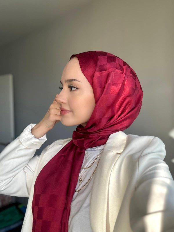 Bonjela Dama Desen Jakar Şal – Bordo