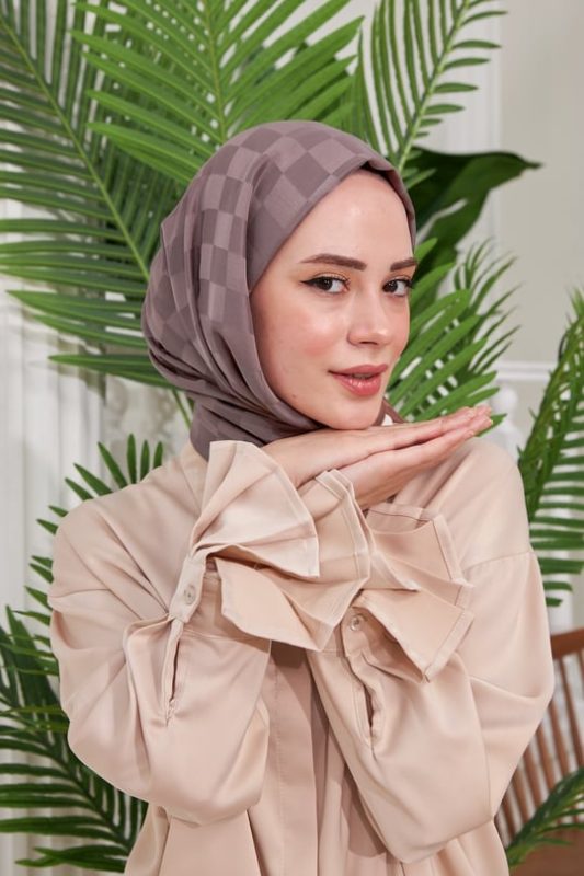 Bonjela Dama Desen Jakar Şal – Koyu Vizon