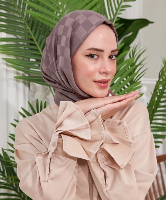Bonjela Dama Desen Jakar Şal - Koyu Vizon - Organic ScarfsOrganic Scarfs