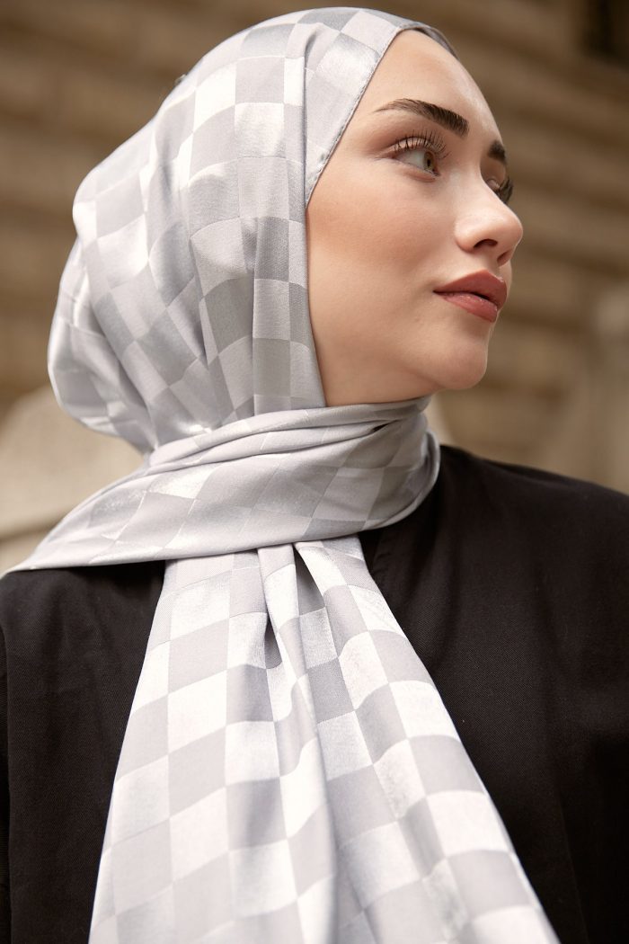 Bonjela Marka Dama İpeksi Jakar Şal - Gri - Organic ScarfsOrganic Scarfs