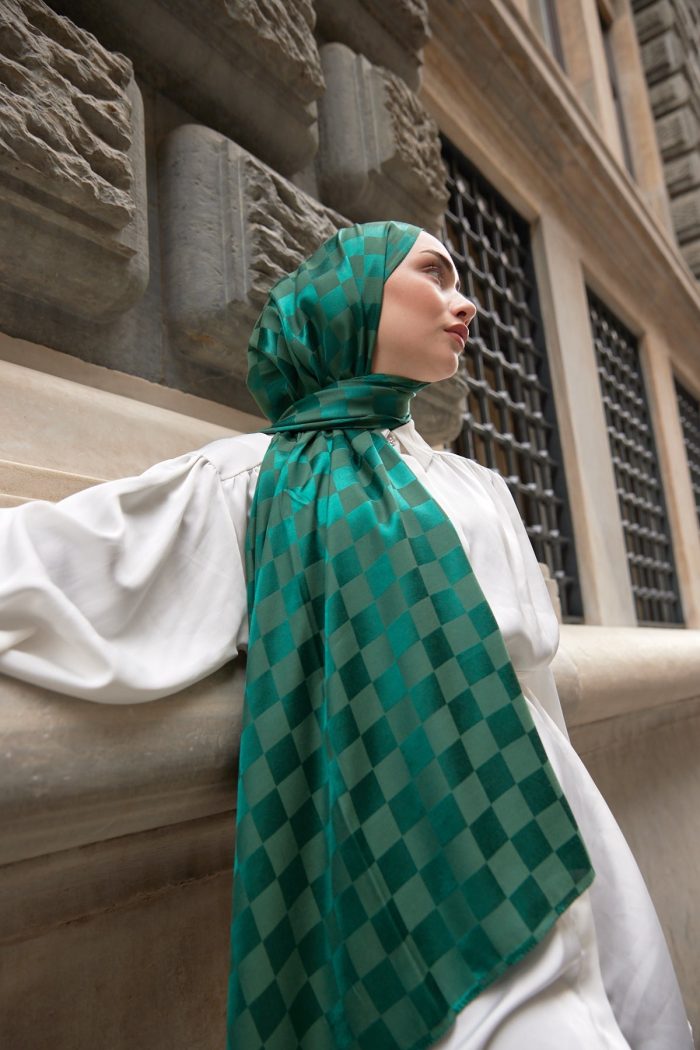 Bonjela Marka Dama İpeksi Jakar Şal - Zümrüt - Organic ScarfsOrganic Scarfs