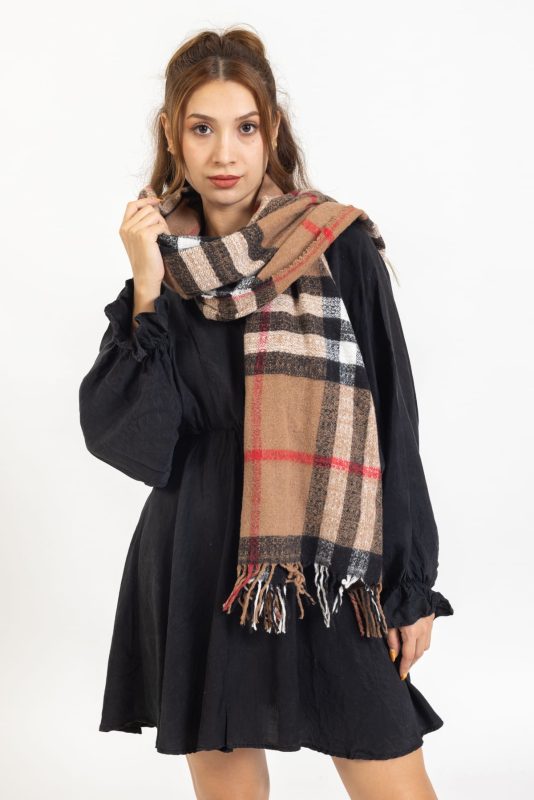 Burberry Çift Taraflı Yumuşak Dokulu Triko Örgü Şal & Atkı – Camel