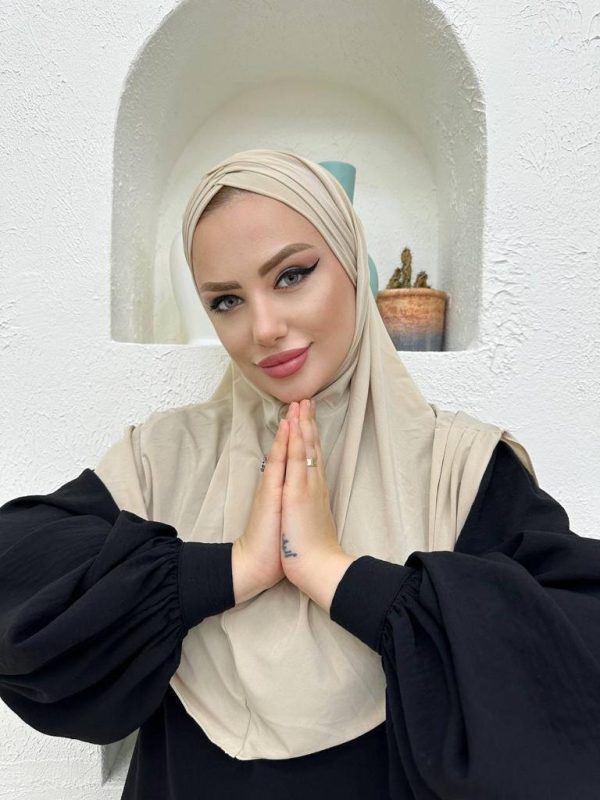 Çapraz Üç Bantlı Uzun Drape Bone – Bej