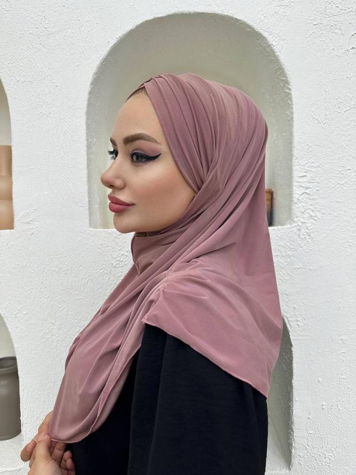 Çapraz Üç Bantlı Uzun Drape Bone - Gül Kurusu - Organic ScarfsOrganic Scarfs