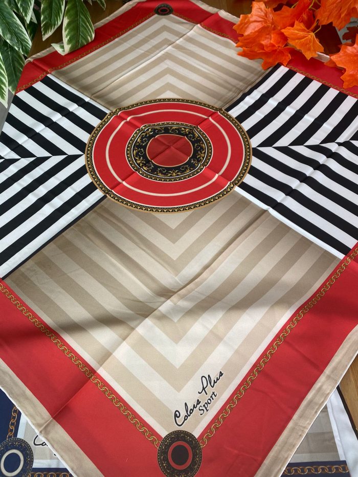 Colors Plus Marka Etnik Zincir Desen Twill Eşarp - Kırmızı - Organic ScarfsOrganic Scarfs
