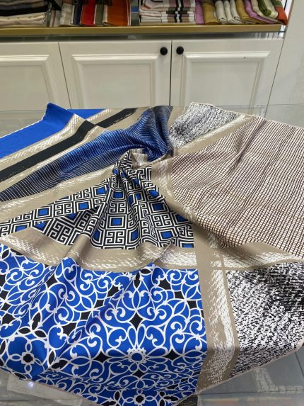 Colors Plus Marka Otantik Desen Twill Eşarp - Mavi Krem - Organic ScarfsOrganic Scarfs