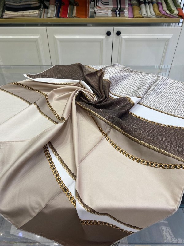 Colors Plus Marka Zincir Desen Twill Eşarp – Kahverengi