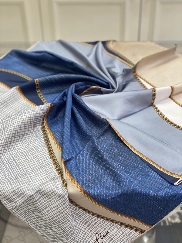Colors Plus Marka Zincir Desen Twill Eşarp – Mavi