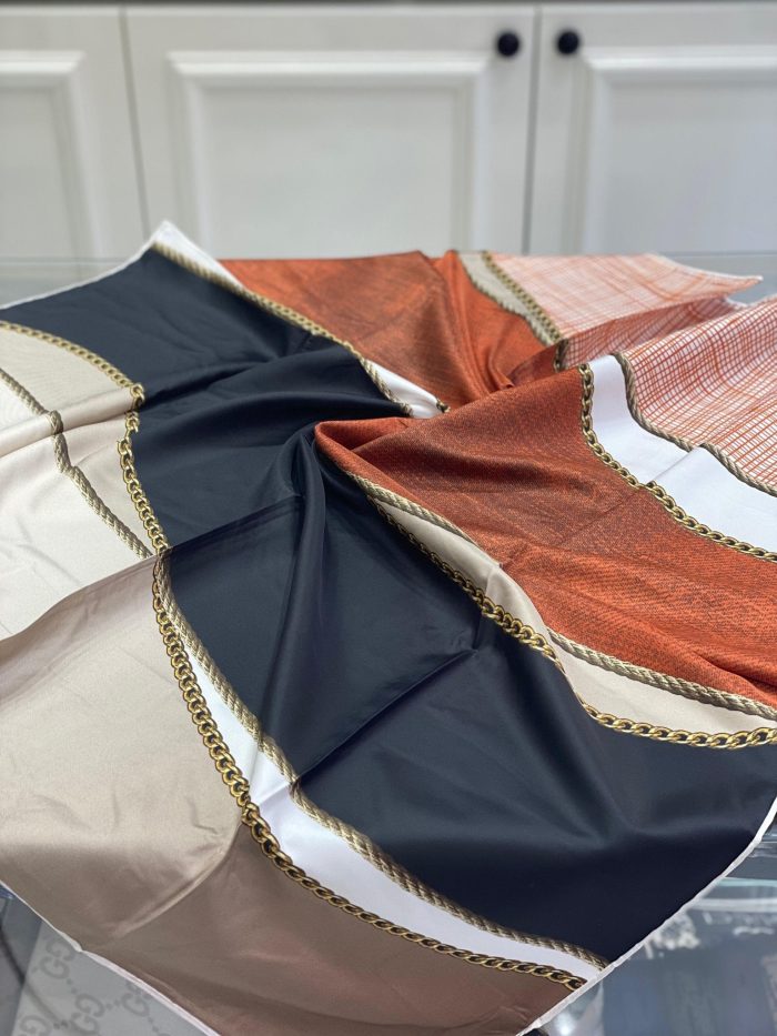 Colors Plus Marka Zincir Desen Twill Eşarp - Siyah Turuncu - Organic ScarfsOrganic Scarfs