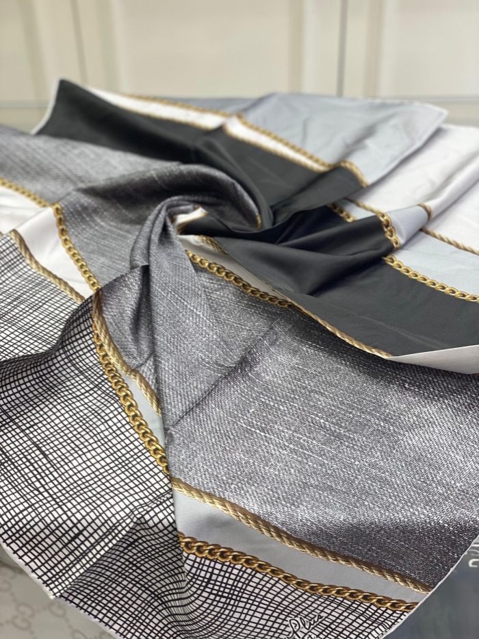 Colors Plus Marka Zincir Desen Twill Eşarp - Siyah - Organic ScarfsOrganic Scarfs