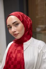 Dama Desen Jakar Şal - Kırmızı - Organic ScarfsOrganic Scarfs