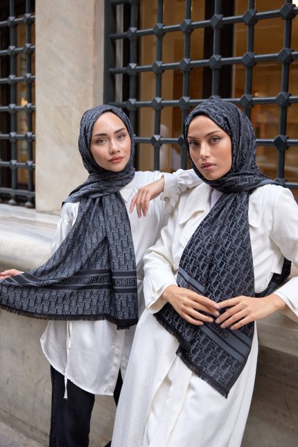 D'or Desenli İpek Kaşmir Çift Taraflı Şal - Antrasit - Organic ScarfsOrganic Scarfs