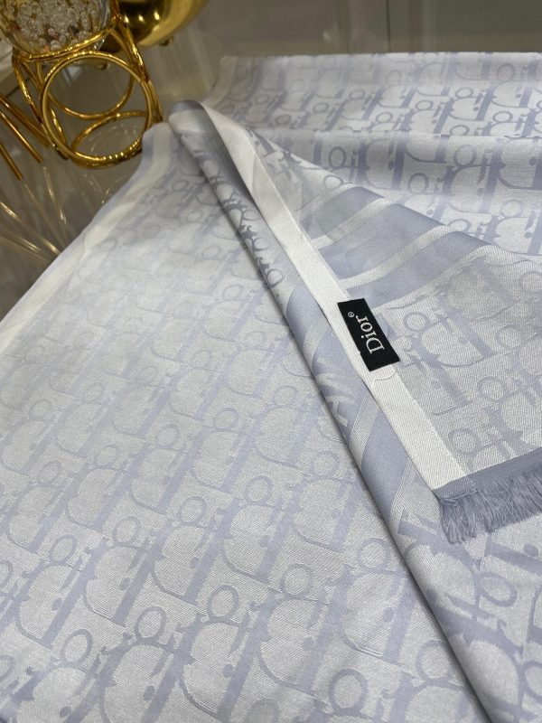 Dior Desenli İpek Kaşmir Çift Taraflı Şal 78002 – Gümüş/Gri