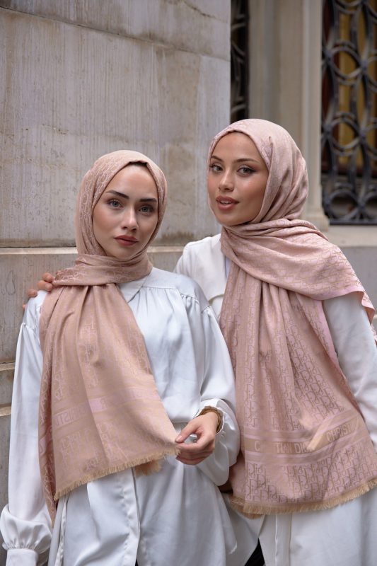 Dior Desenli İpek Kaşmir Çift Taraflı Şal 78002 – Karamel