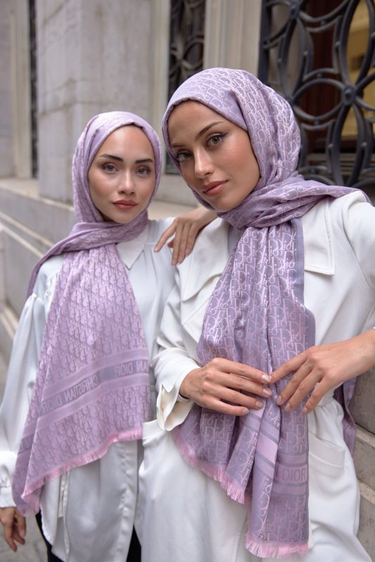 Dior Desenli İpek Kaşmir Çift Taraflı Şal 78002 – Pudra
