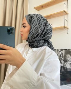 F Desenli İpek Kaşmir Çift Taraflı Şal 78001 - Antrasit