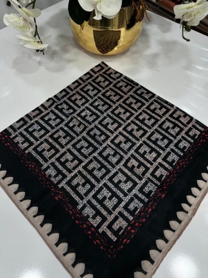 Fendi Bahar Esintisi Pamuk Keten Eşarp - Siyah - Organic ScarfsOrganic Scarfs