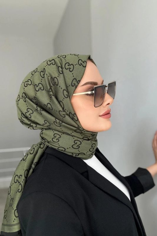 G Desenli İpek Kaşmir Çift Taraflı Şal 440344 – Haki