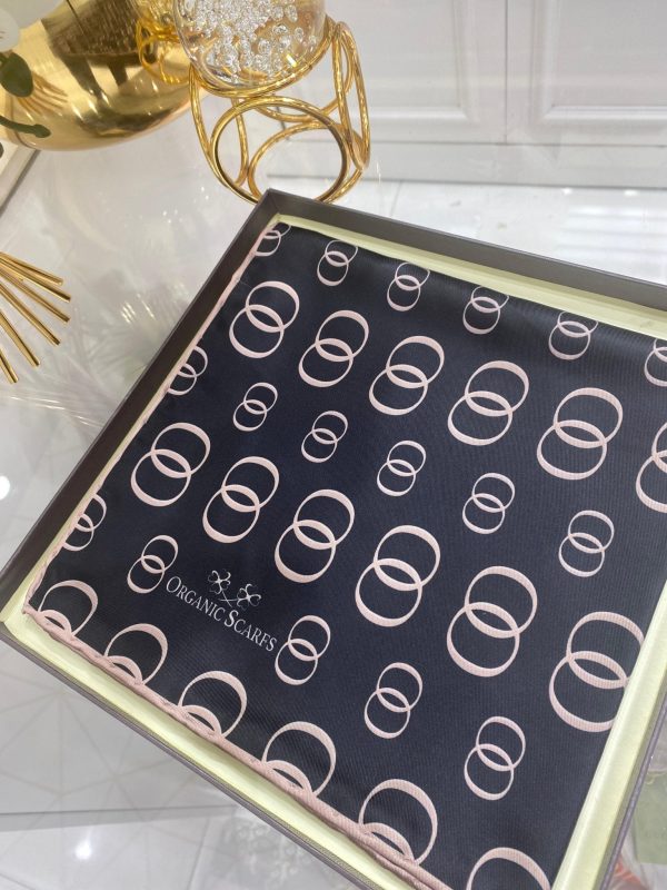 Halka Desen Twill İpek Eşarp – Siyah – Bej