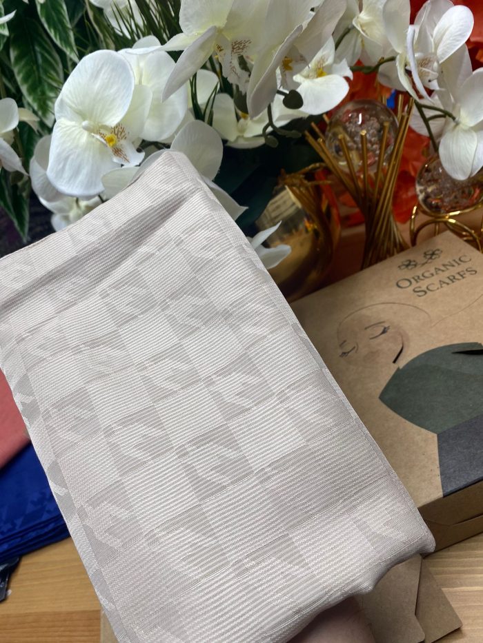 Kazayağı Damalı Desen Pamuk İpek Jakar Şal - Bej - Organic ScarfsOrganic Scarfs