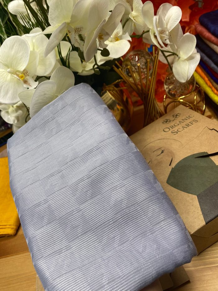 Kazayağı Damalı Desen Pamuk İpek Jakar Şal - Gri - Organic ScarfsOrganic Scarfs