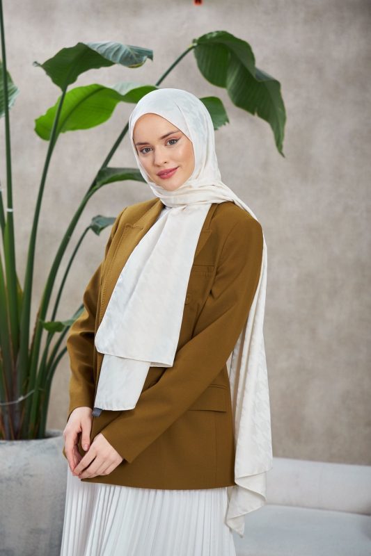 Kazayağı Desen Jakar Şal – Ekru