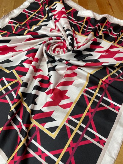 Kazayağı Desen Twill Eşarp - Siyah - Fuşya - Organic ScarfsOrganic Scarfs