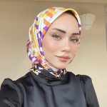 Kazayağı Desen Twill Eşarp - Siyah- Turuncu
