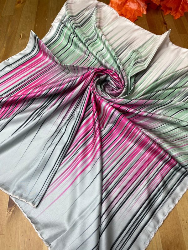 Line Twill Eşarp – Gri/Fuşya