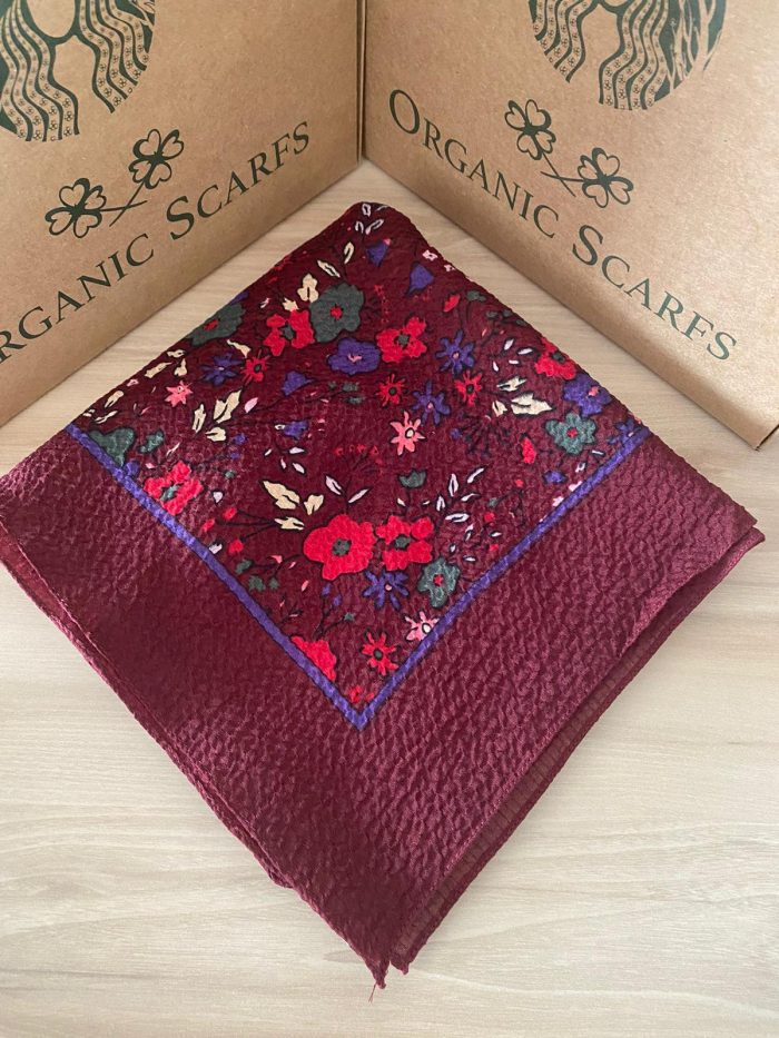Mio Cazz Çiçek Desenli Eşarp - Bordo - Organic ScarfsOrganic Scarfs