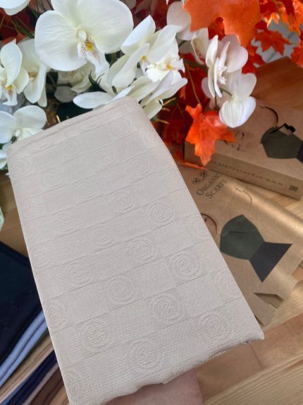 Monogram Desen Pamuk İpek Jakar Şal - Bej - Organic ScarfsOrganic Scarfs