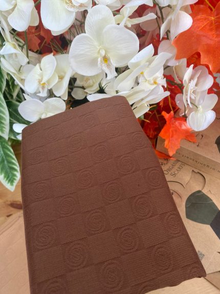 Monogram Desen Pamuk İpek Jakar Şal - Kahverengi - Organic ScarfsOrganic Scarfs