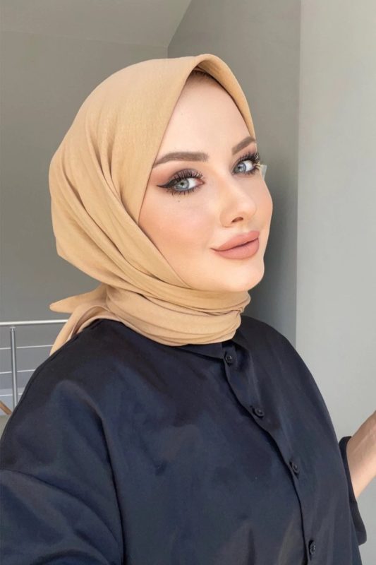Pamuk Kraş Soft Eşarp – Camel