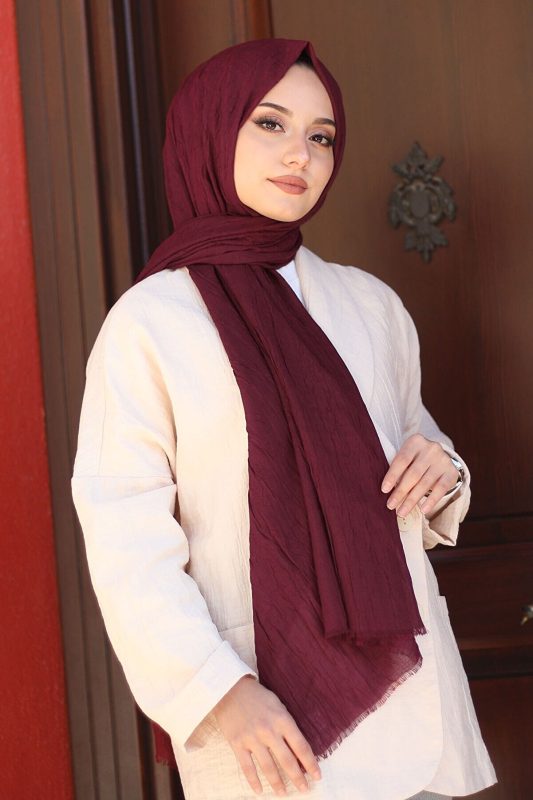 Organic Scarfs Bambu Kraş Şal Modeli – Bordo