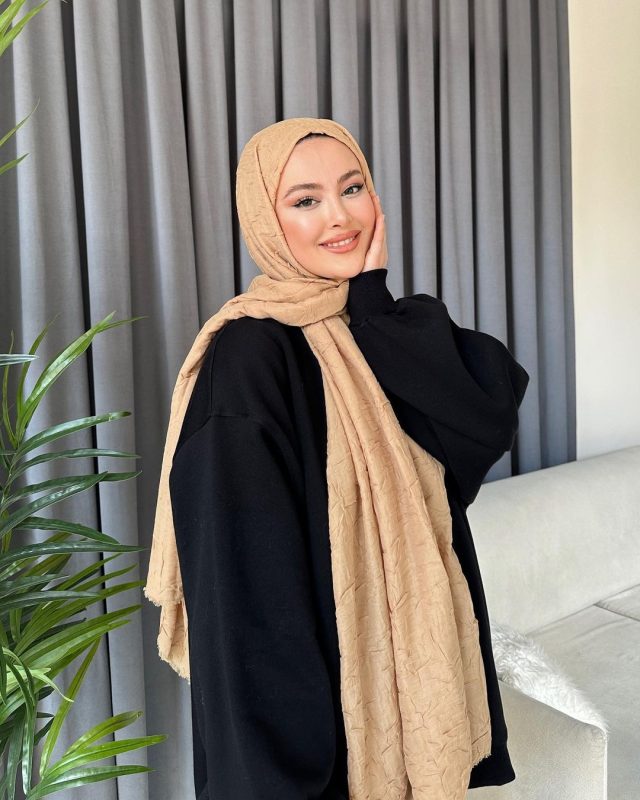 Organic Scarfs Bambu Kraş Şal Modeli – Caramel