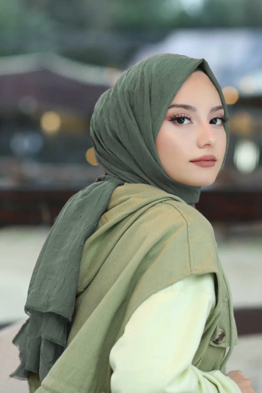 Organic Scarfs Bambu Kraş Şal Modeli – Haki