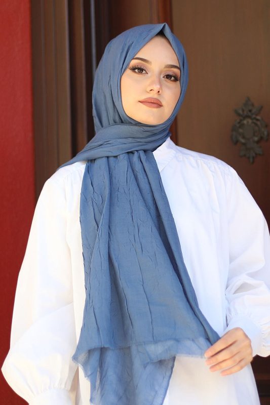 Organic Scarfs Bambu Kraş Şal Modeli – İndigo