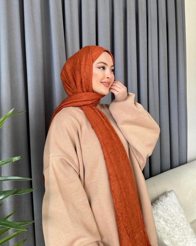 Organic Scarfs Bambu Kraş Şal Modeli – Kiremit
