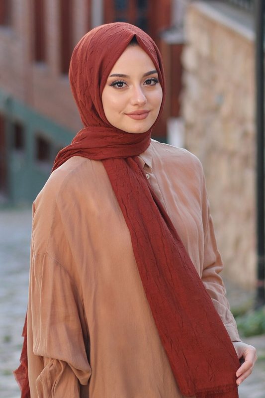 Organic Scarfs Bambu Kraş Şal Modeli – Kızıl Kiremit
