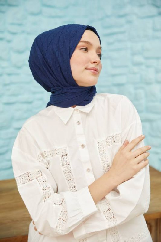 Organic Scarfs Bambu Kraş Şal Modeli – Gece Mavisi
