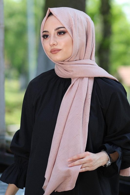 Organic Scarfs Bambu Kraş Şal Modeli – Pudra