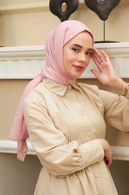 Organic Scarfs Bambu Kraş Şal Modeli – Soft Pudra