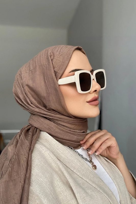 Organic Scarfs Bambu Kraş Şal Modeli – Koyu Vizon
