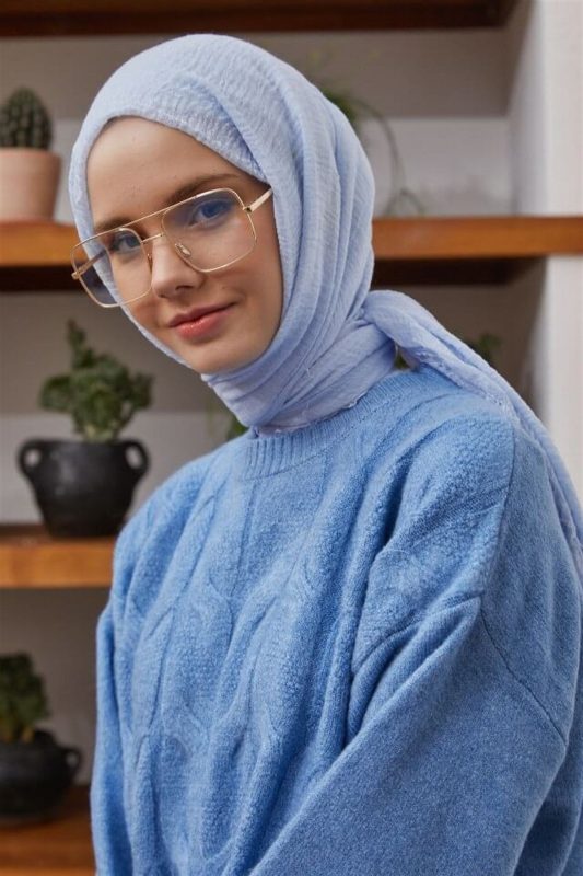 Organic Scarfs Bürümcük Şal Modeli – Buz Mavi