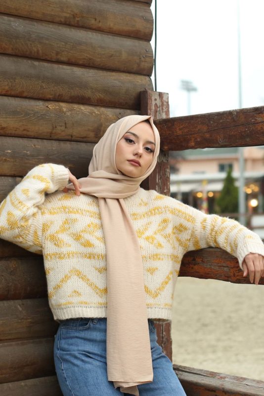 Organic Scarfs Pamuk Kraş Cazz Şal Modeli – Bej