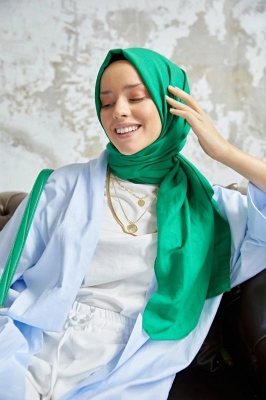 Organic Scarfs Pamuk Kraş Cazz Şal Modeli – Benetton Yeşili