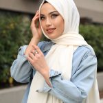 Organic Scarfs Pamuk Kraş Cazz Şal Modeli - Ekru